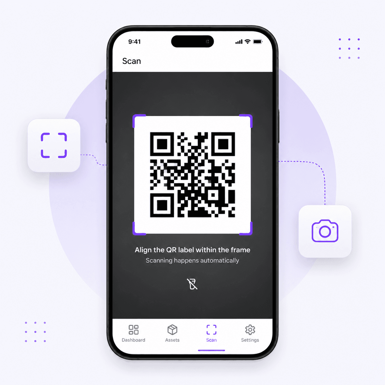 Scanning an asset QR label with the AssetLane mobile app
